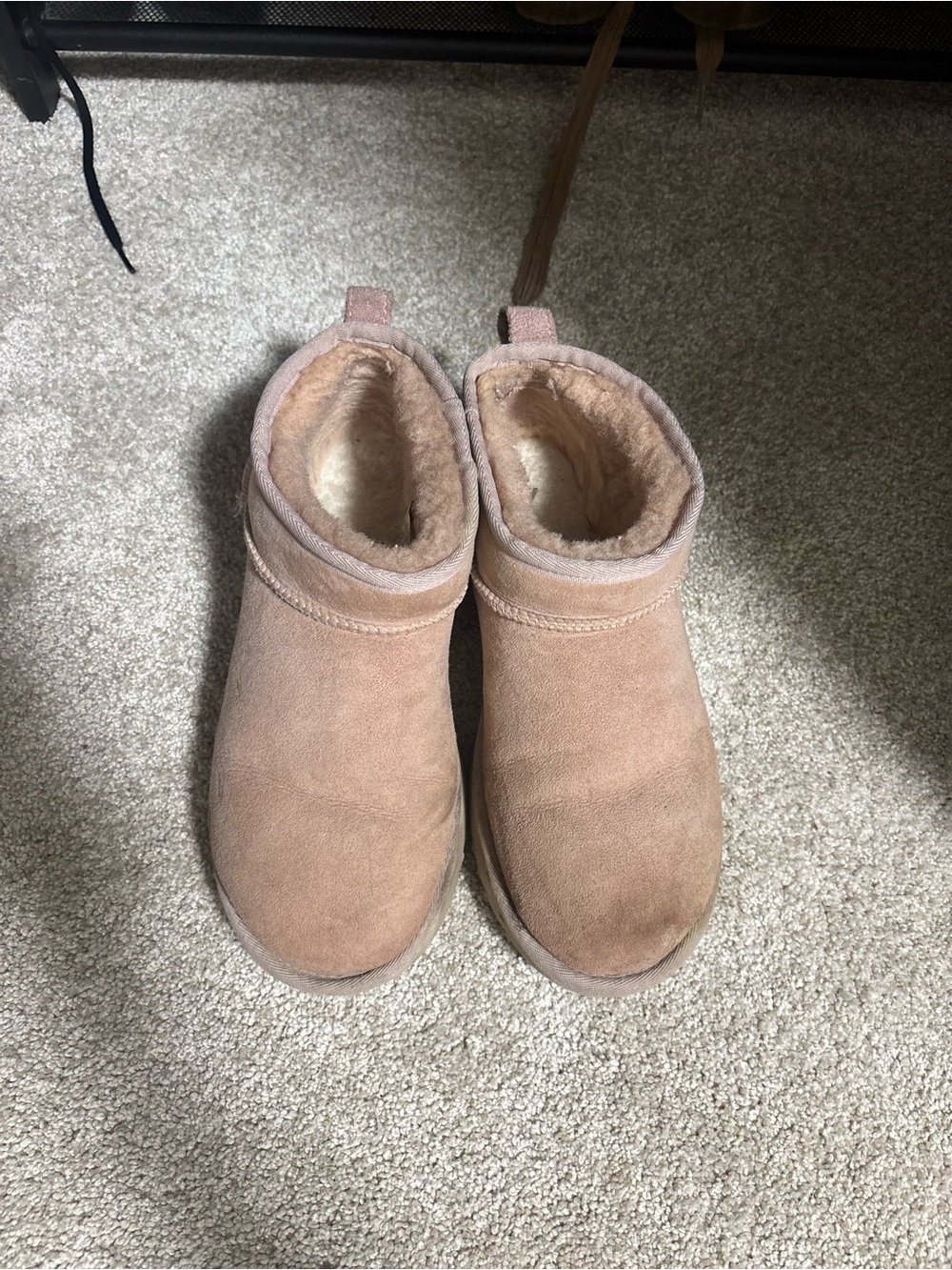 UGG Short Faux-Shearling Lined Ankle Boots in Light Pinkish Tan